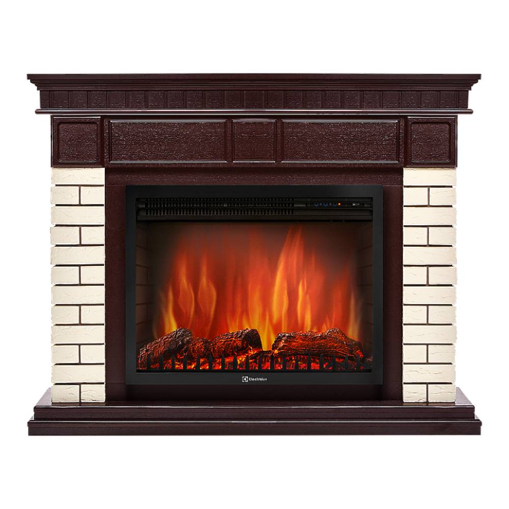 Каминокомплект: Очаг Electrolux EFP/P-3020LS N, портал Bricks 30 камень бежевый, шпон темный дуб