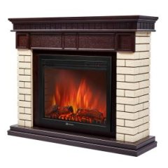Портал Firelight Bricks 25 камень бежевый, шпон темный дуб