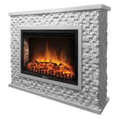 Портал Firelight Quadro 25 камень песчаник античный белый, белая эмаль