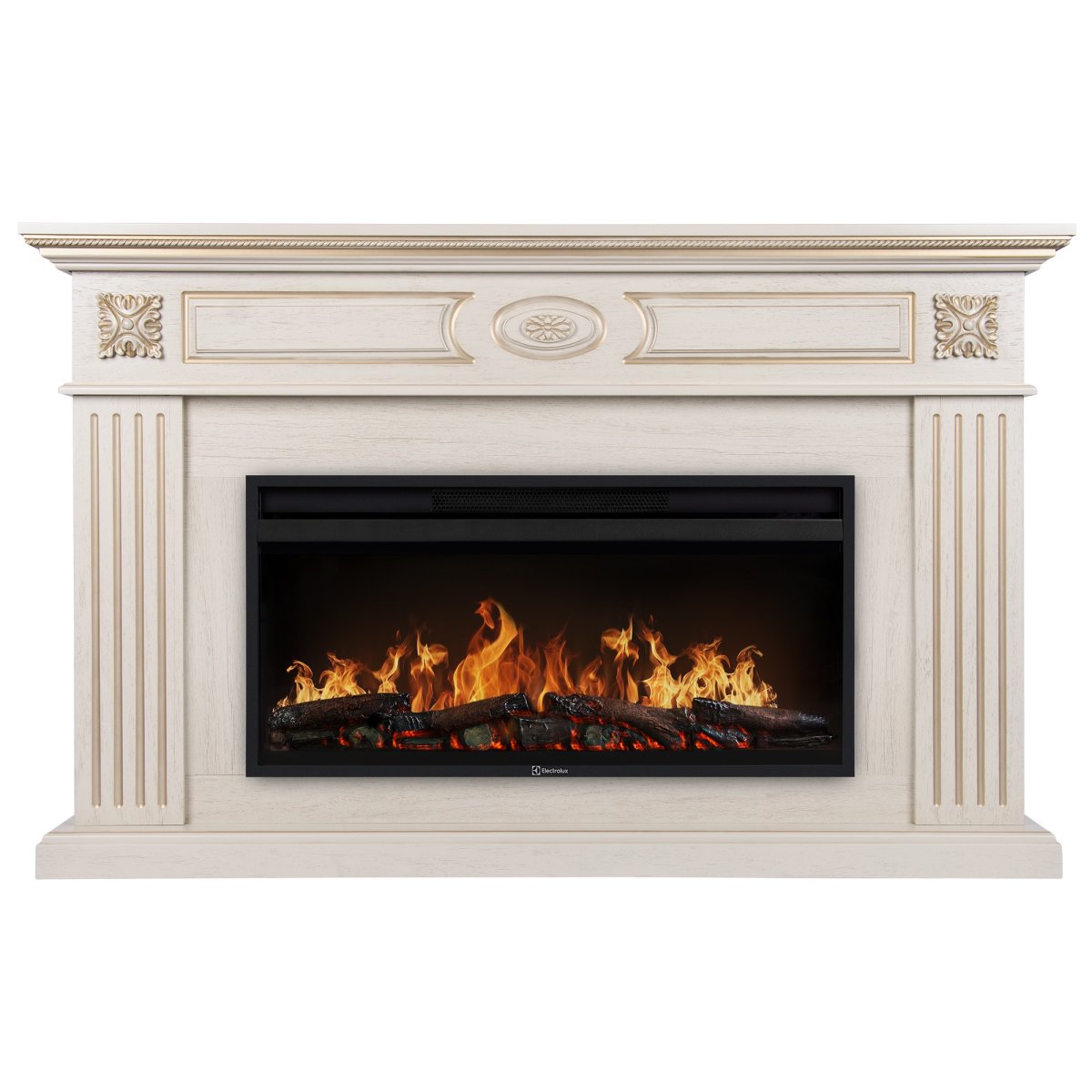 Каминокомплект: Очаг Electrolux EFP/P-3620LS, портал Siena 42/40/36, сл. кость с зол. патиной