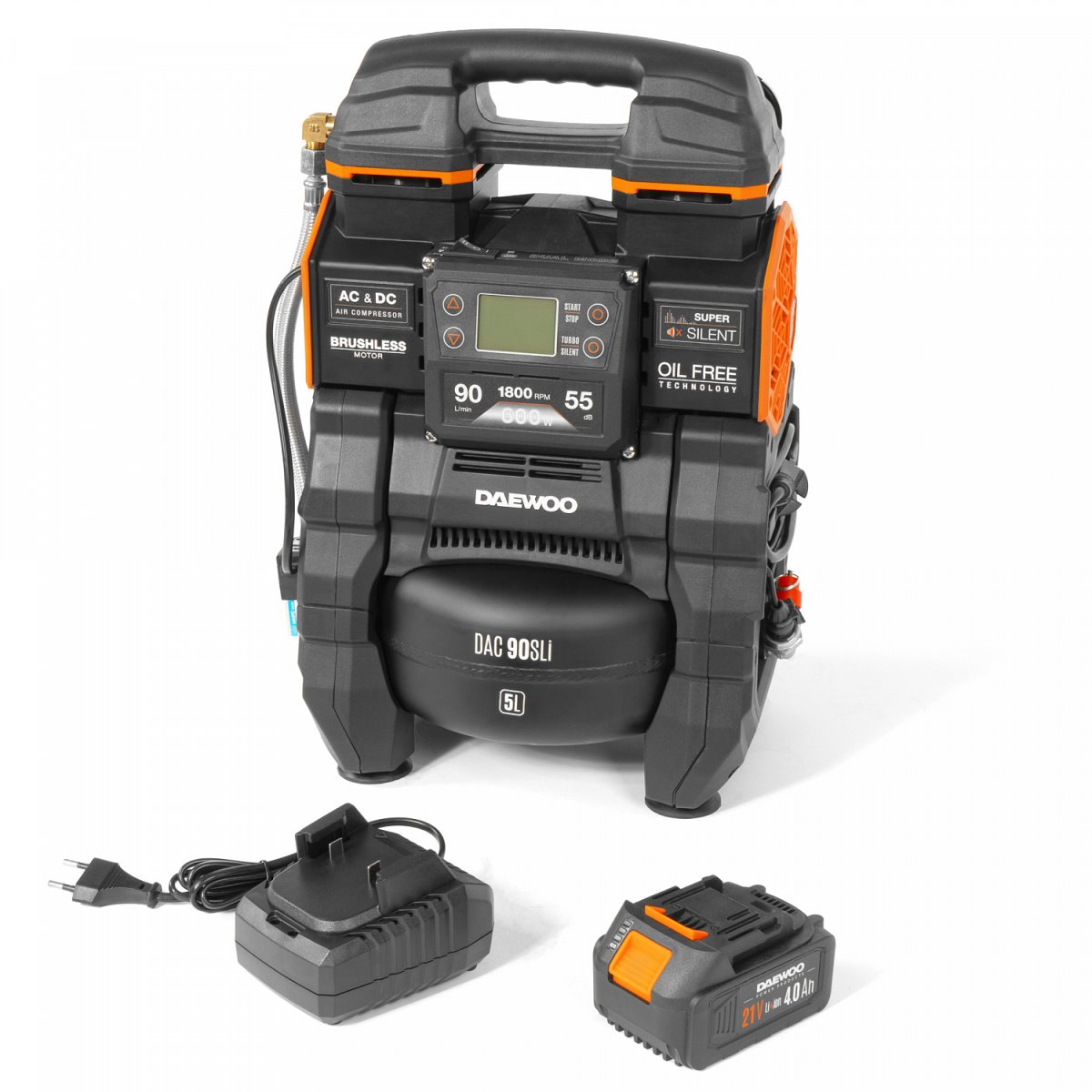 Компрессор аккумуляторный 21В / 220В DAEWOO DAC 90SLi SET