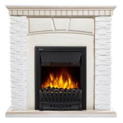Каминокомплект:Очаг Electrolux EFP/P-1020LS с порталом Porto Classic камень белый, шпон беленый дуб