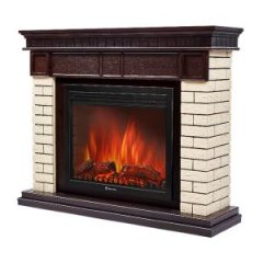 Каминокомплект: Очаг Electrolux EFP/P-3020LS N, портал Bricks 30 камень бежевый, шпон темный дуб